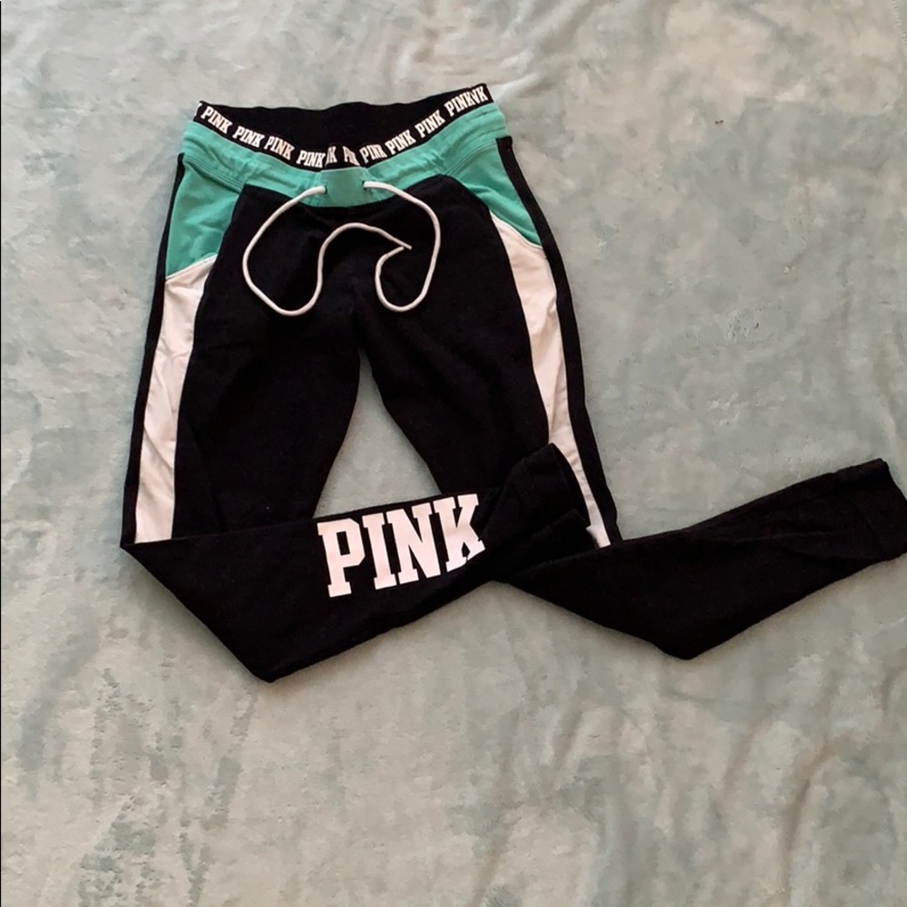 PINK Yoga Pants. Turquoise/Black/White.